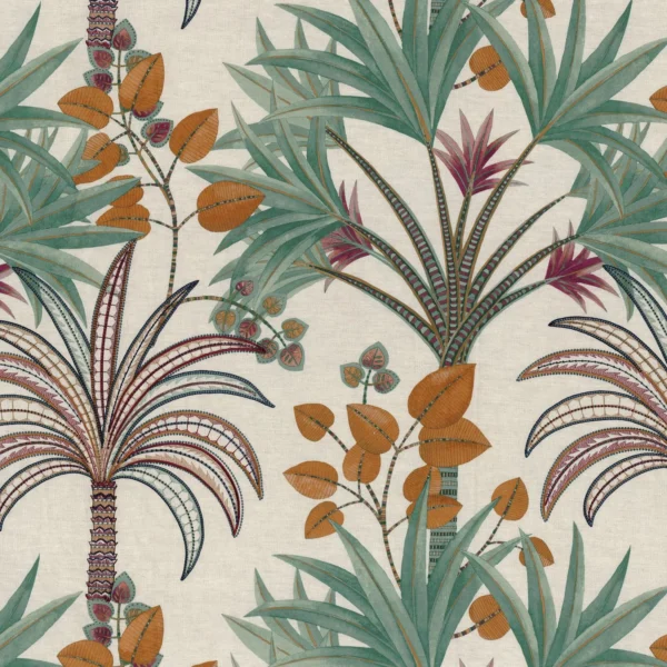 Bagarade Fabric - Émeraude / Ambre by orange botanical embroideried fabric from Casamance