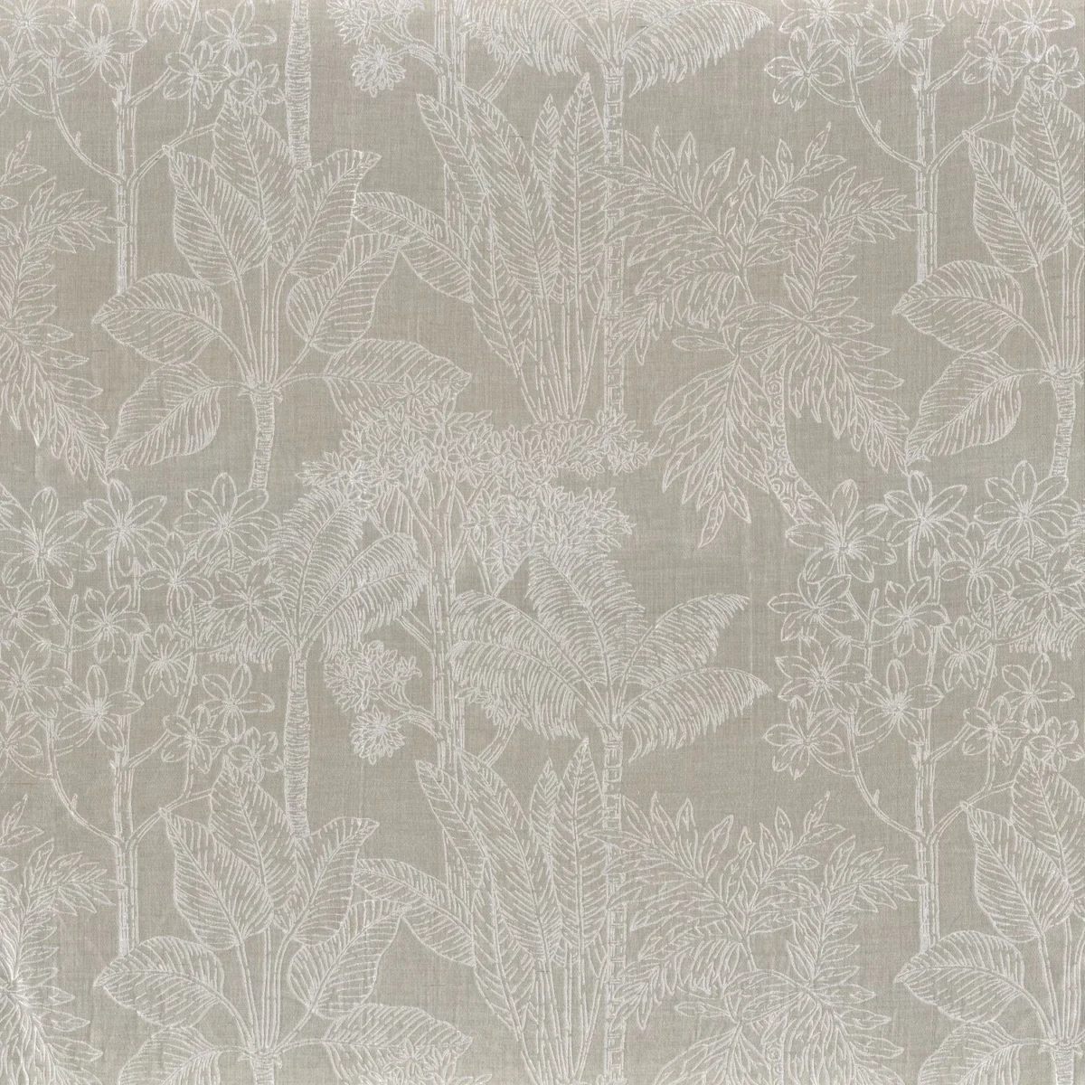 Ramage Fabric - Nacre by black-grey botanical jacquard fabric from Casamance