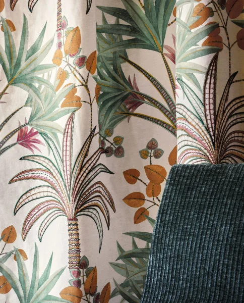 Bagarade Fabric - Émeraude / Ambre by green botanical curtain with armchair