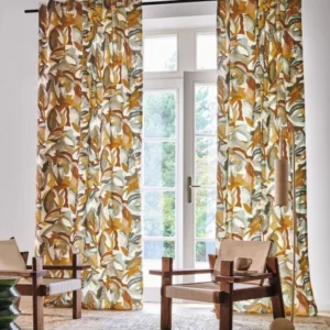 brown contemporary curtain with armchair and vases
