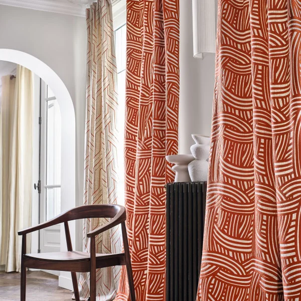 Caravane Fabric - Blanc by white misc curtain with chair and vases