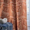 blue misc curtain with pouf and vases