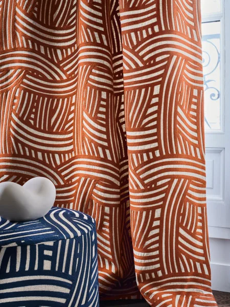 Caravane Fabric - Orange by blue misc curtain with pouf and vases