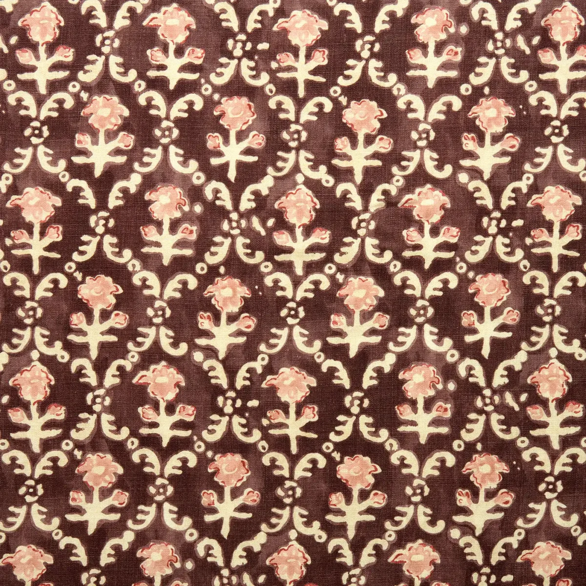 Hinako Fabric - Prune by brown traditional linen fabric from Linwood Fabrics