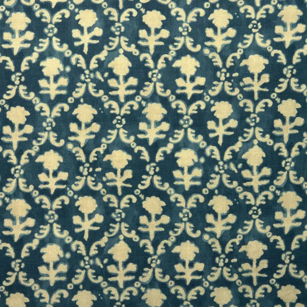 Hinako Fabric - Indigo by blue traditional linen fabric from Linwood Fabrics