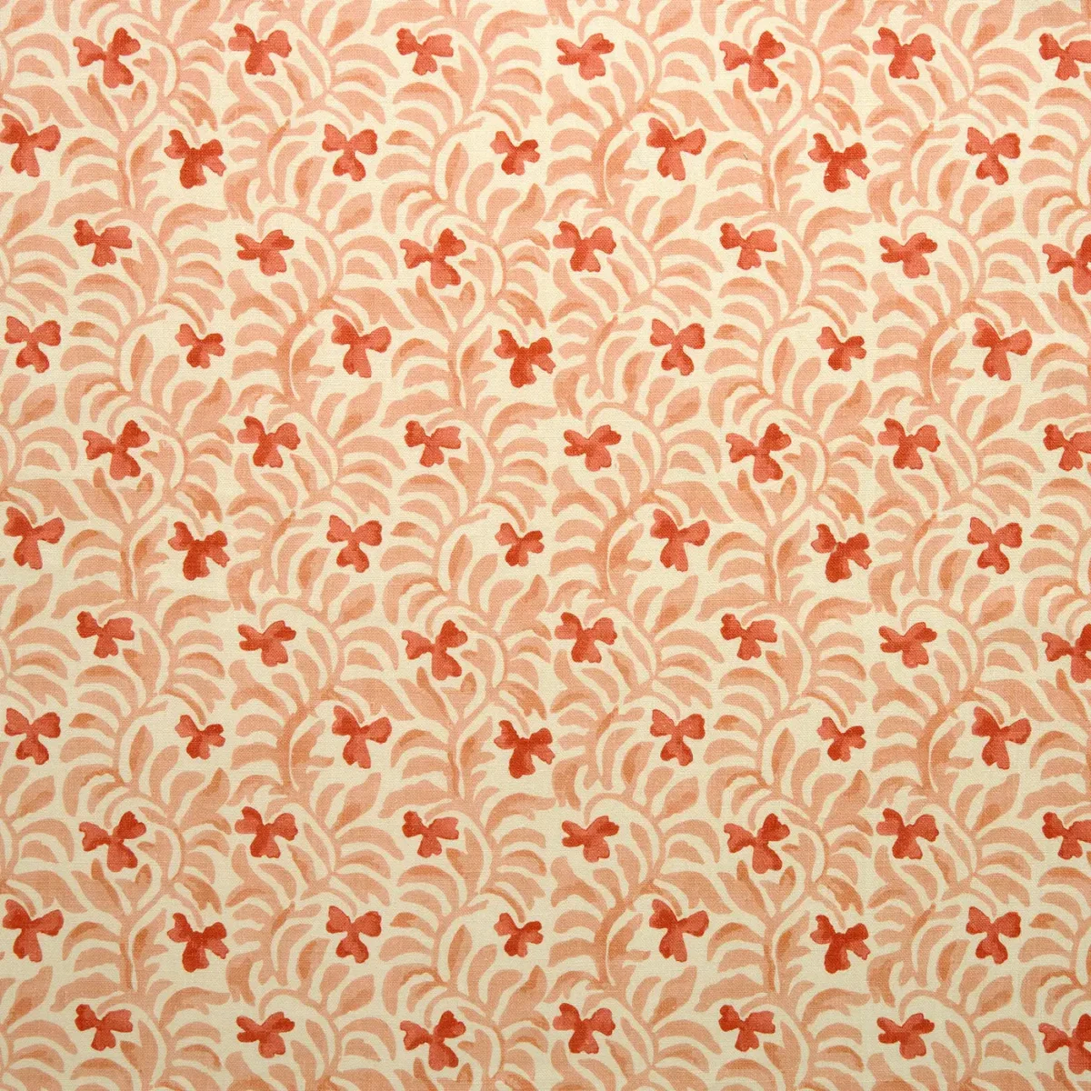 Yala Fabric - Coral by red botanical linen fabric from Linwood Fabrics