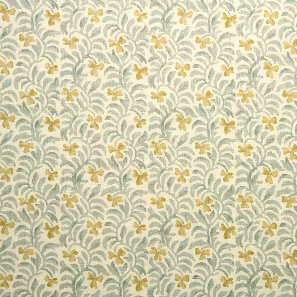 yellow botanical linen fabric from Linwood Fabrics