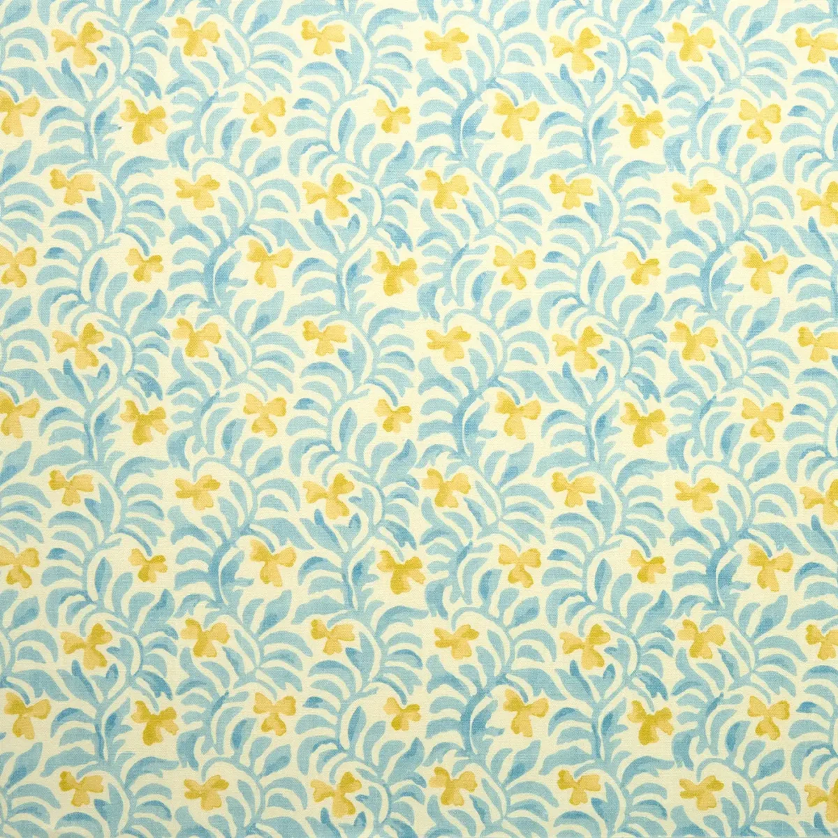 yellow botanical linen fabric from Linwood Fabrics