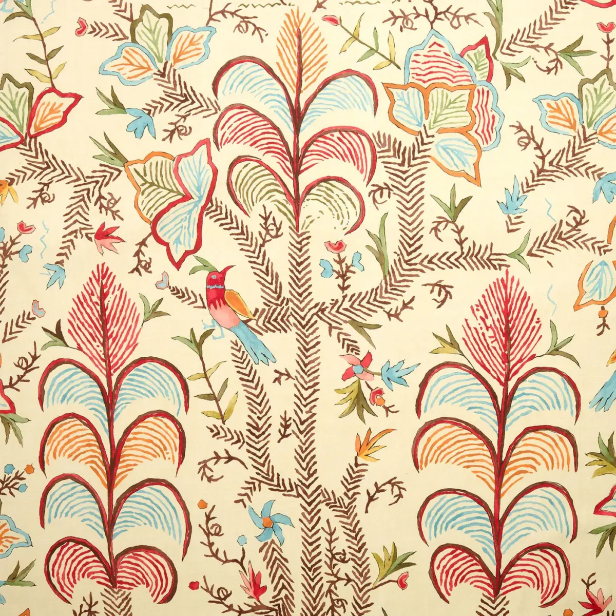 Songbird Fabric - Linen Crimson by red animal linen fabric from Linwood Fabrics