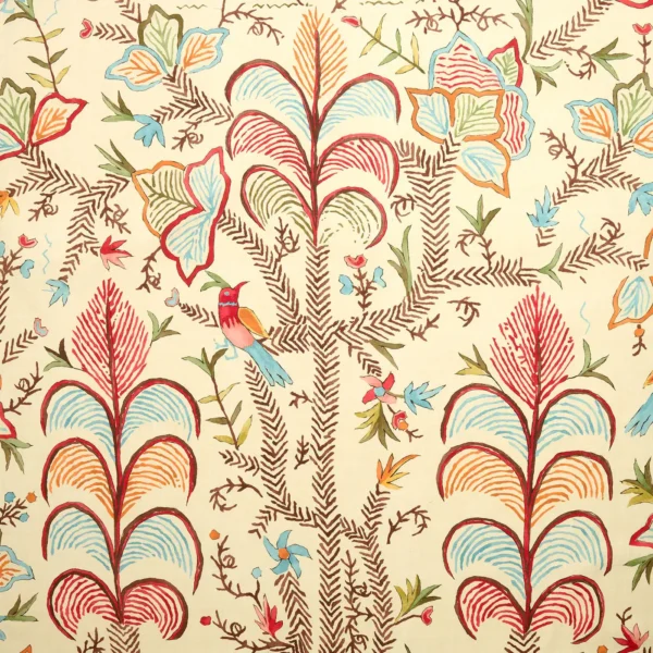 Songbird Fabric - Linen Crimson by red animal linen fabric from Linwood Fabrics