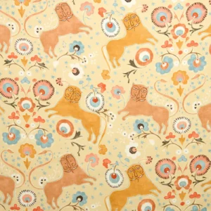 yellow animal linen fabric from Linwood Fabrics