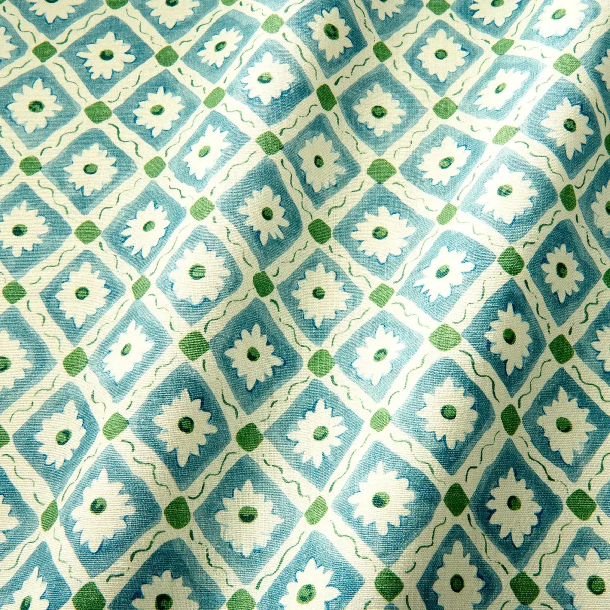 Ima Fabric - Marine by blue checked fabric with wave