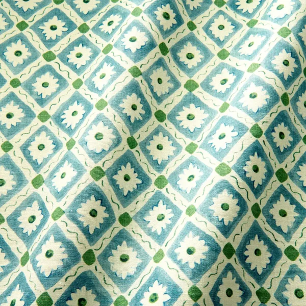 Ima Fabric - Marine by blue checked fabric with wave