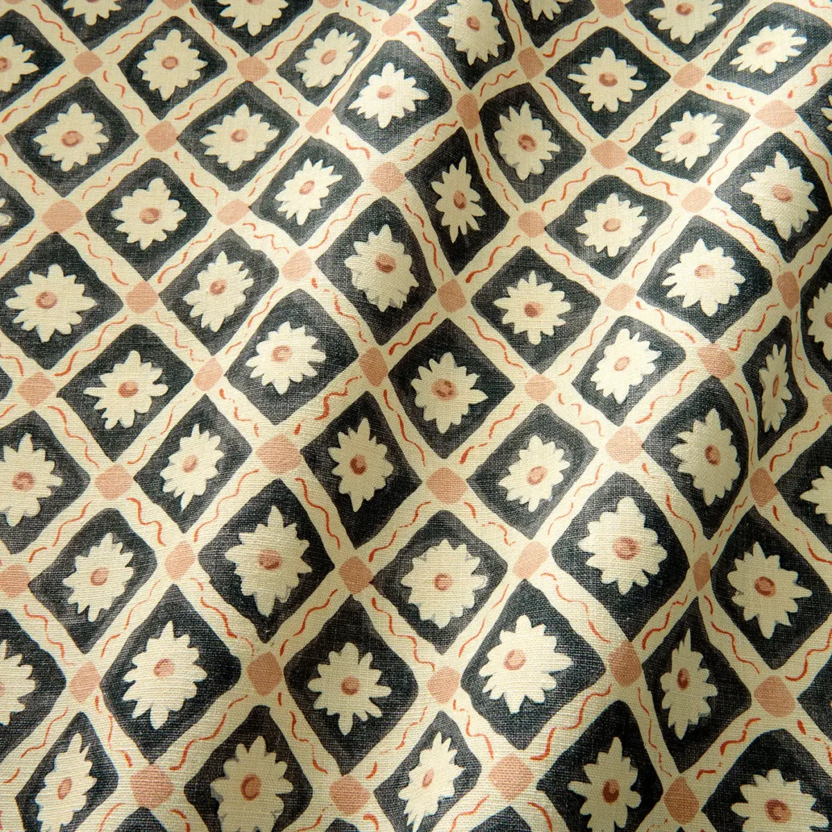 black-grey checked fabric with wave
