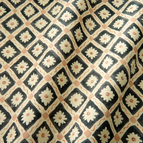 Ima Fabric - Liquorice by black-grey checked fabric with wave