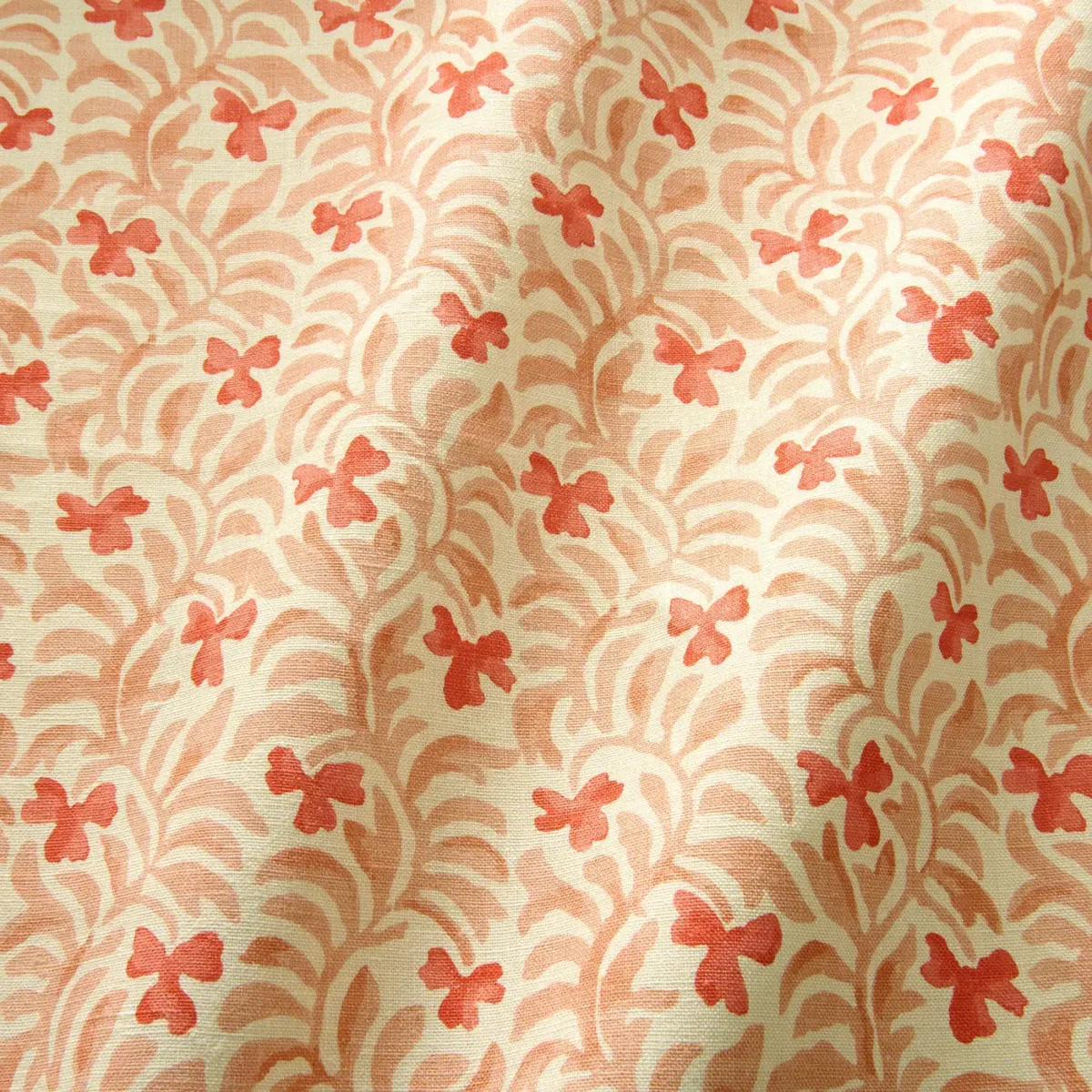 Yala Fabric - Coral by red botanical fabric with wave