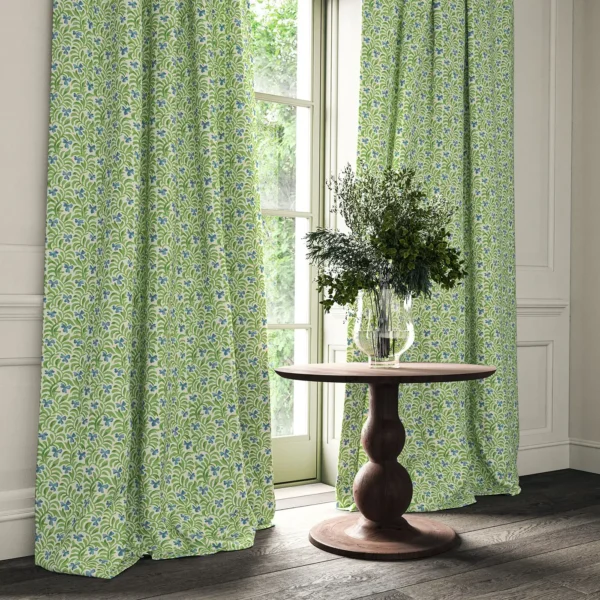 Yala Fabric - Alpine by green botanical curtain with cushion and vases