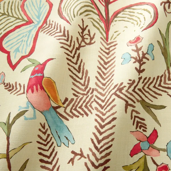 Songbird Fabric - Linen Crimson by red animal fabric with wave