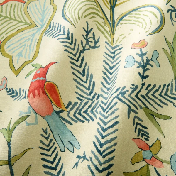 Songbird Fabric - Linen Guava by green animal fabric with wave