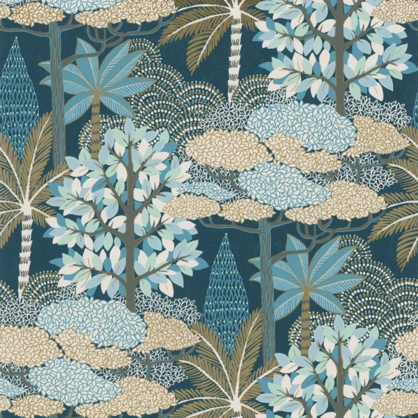 Marakanda Wallpaper - Marine / Dore by blue botanical wallpaper from casamance