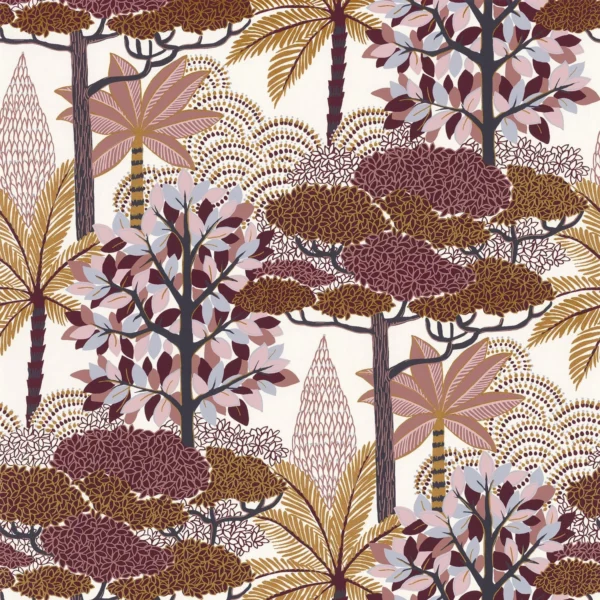 Marakanda Wallpaper - Blanc / Bois De Rose by purple botanical wallpaper from casamance