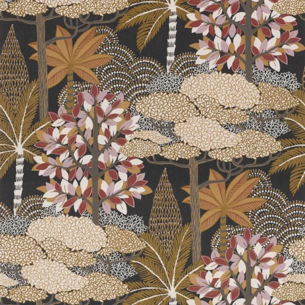Marakanda Wallpaper - Anthracite / Grenat by brown botanical wallpaper from casamance