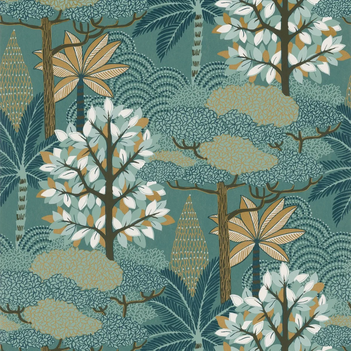 Marakanda Wallpaper - Emeraude / Dore by blue botanical wallpaper from casamance