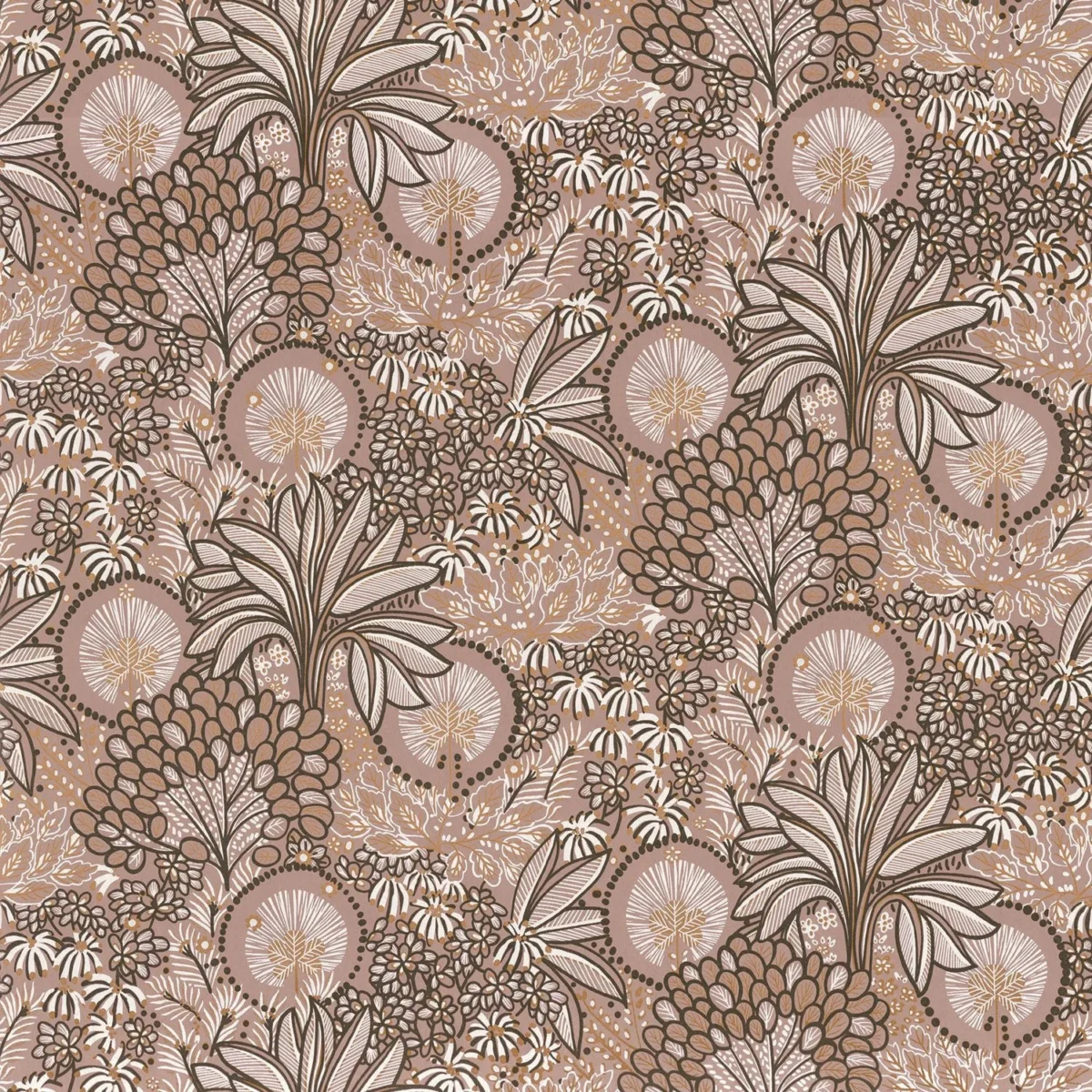 Persee Wallpaper - Vieux Rose by brown botanical wallpaper from casamance