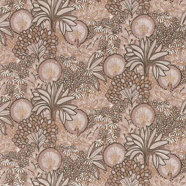 Persee Wallpaper - Vieux Rose by brown botanical wallpaper from casamance