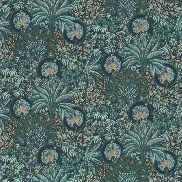 Persee Wallpaper - Topaze by blue botanical wallpaper from casamance