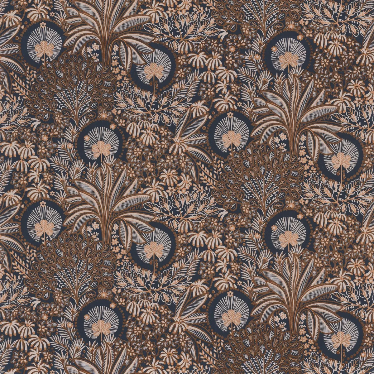 Persee Wallpaper - Marine / Cuivre by brown botanical wallpaper from casamance