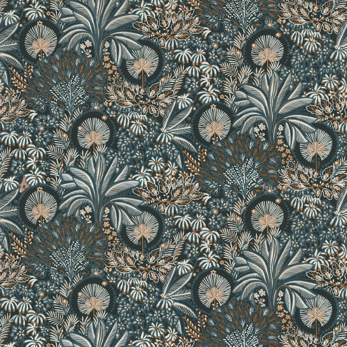 Persee Wallpaper - Noir / Cuivre by blue botanical wallpaper from casamance