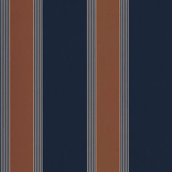 Auteuil Wallpaper - Marine / Rouille by blue striped wallpaper from casamance