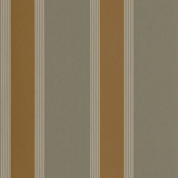 Auteuil Wallpaper - Vert Argile / Doré by brown striped wallpaper from casamance