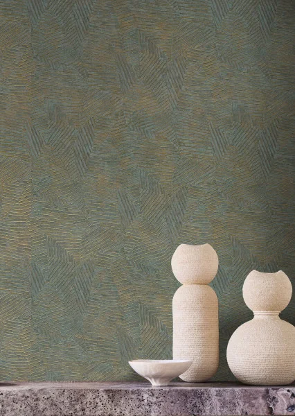 Lore Wallpaper - Vert Impérial Doré by blue misc wallpaper and wall with vases