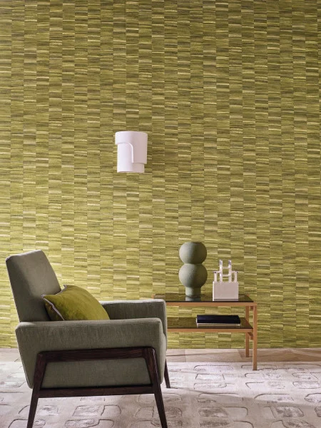 Stylosa Wallpaper - Olive by green misc wallpaper and wall with armchair and vases