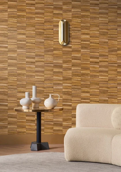 Stylosa Wallpaper - Ocre by brown misc wallpaper and wall with armchair and vases