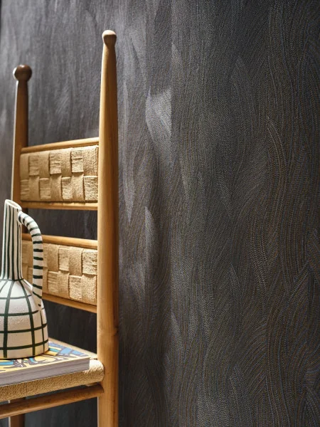 Jassine Wallpaper - Encre by black-grey misc wallpaper and wall with chair and vases