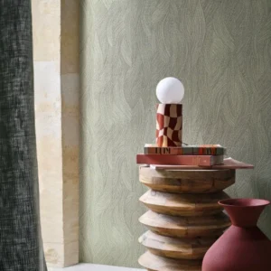 green misc wallpaper and wall with side table and vases