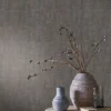 brown plain wallpaper and wall with side table and vases