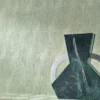 green plain wallpaper and wall with vases