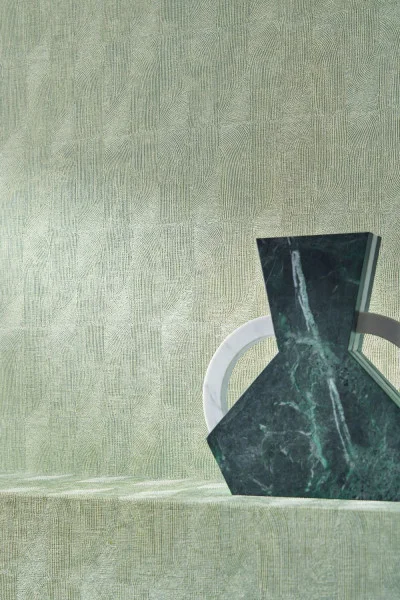 Bizen Wallpaper - Céladon by green plain wallpaper and wall with vases