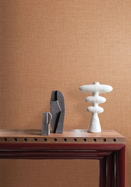 Lienzo Wallpaper - Terre De Sienne by orange plain wallpaper and wall with side table and vases