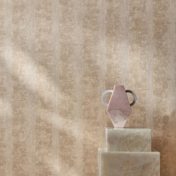 Zumaia Wallpaper - Grège by black-grey misc wallpaper and wall with side table and vases