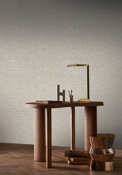 Faenza Wallpaper - Galet by black-grey geometric wallpaper and wall with side table and lamps