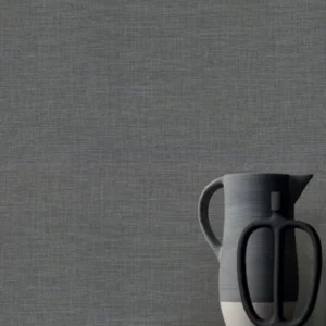 black-grey plain wallpaper and wall with side table and vases