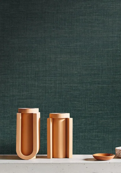 Shinok Wallpaper - Anglais by blue plain wallpaper and wall with side table and vases