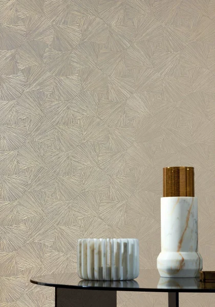 Songket Wallpaper - Travertin / Doré by neutral misc wallpaper and wall with coffee table and vases