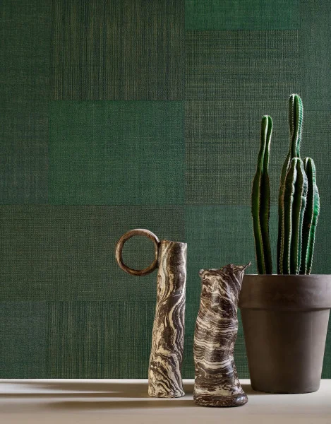 Mestizo Wallpaper - Vert Forêt by green geometric wallpaper and wall with vases