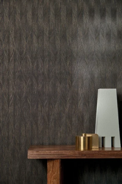 Keramos Wallpaper - Ébène / Doré by brown misc wallpaper and wall with coffee table and vases